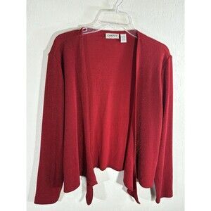 Chicos Travelers Red Slinky Cardigan w/Gold Sparkle Women Medium Loose Or Tie